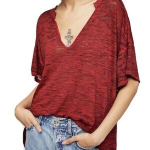 We The Free Maddie Burnout Oversized Tee Shirt Top S Burgundy